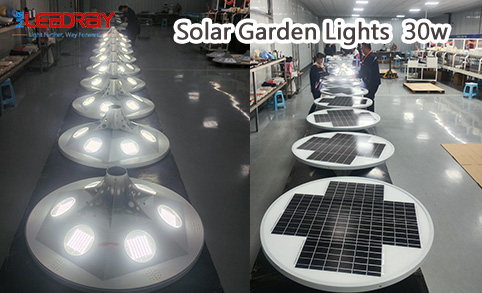 高品质太阳能UFO灯道路太阳能花园灯30W一体式LED柱顶灯，IP65防水