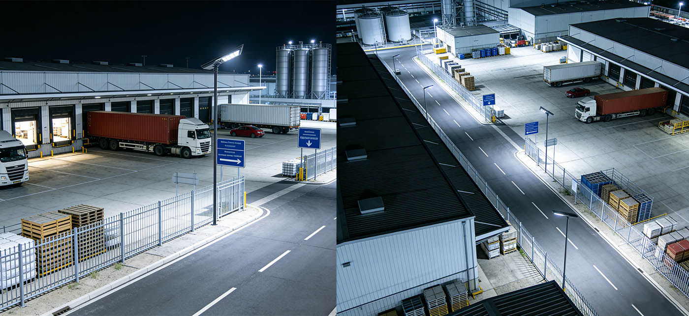 The integrated compact design integrates lamp posts