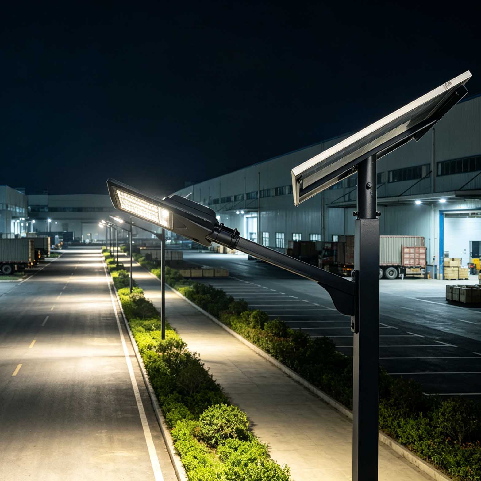 70W split solar street light with flexible adjustment of lighting angle, equipped with a constant current drive power supply for the lamp head