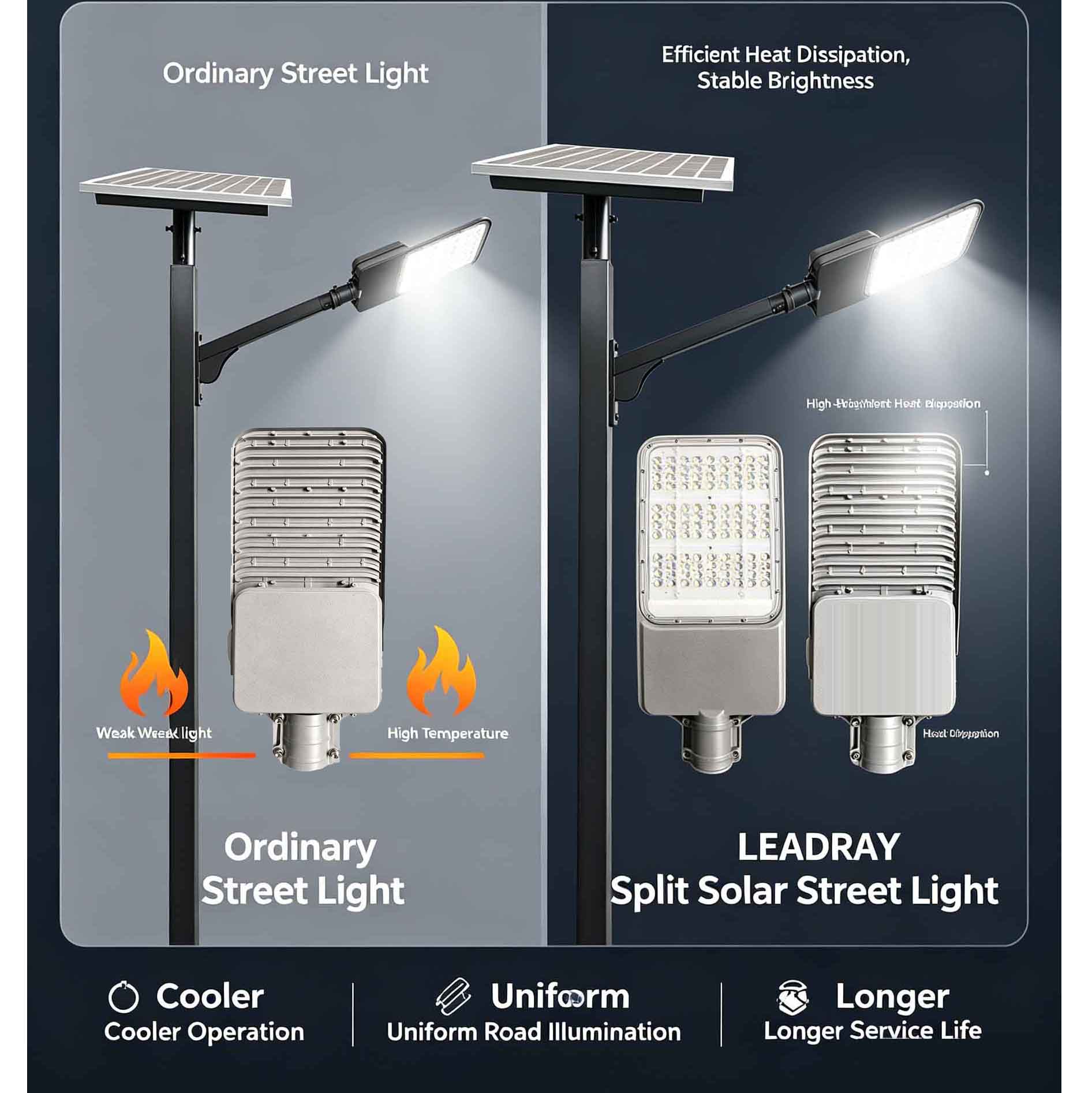 Split Solar LED Street Light 20W/40W, Philips 5050 Chips, Die-Cast Aluminum Solar Road Light for Municipal Village Lighting Project